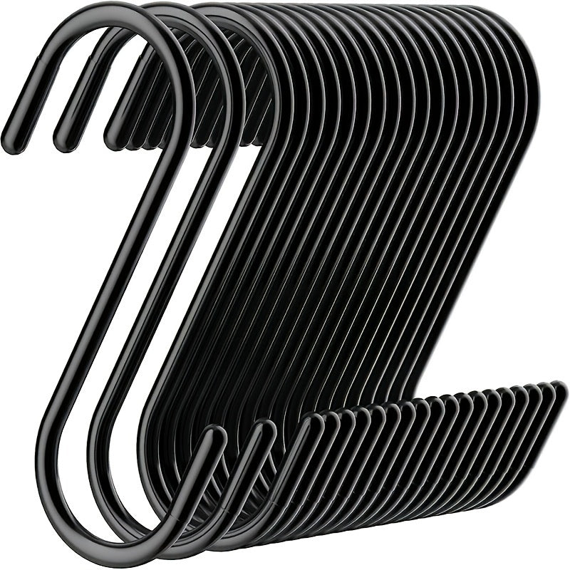 10J S-Shaped Hooks, Non-Slip S Hooks, Black S Hooks, Suitable for Hanging Plants, Wardrobes, Garden, And Kitchen Additions