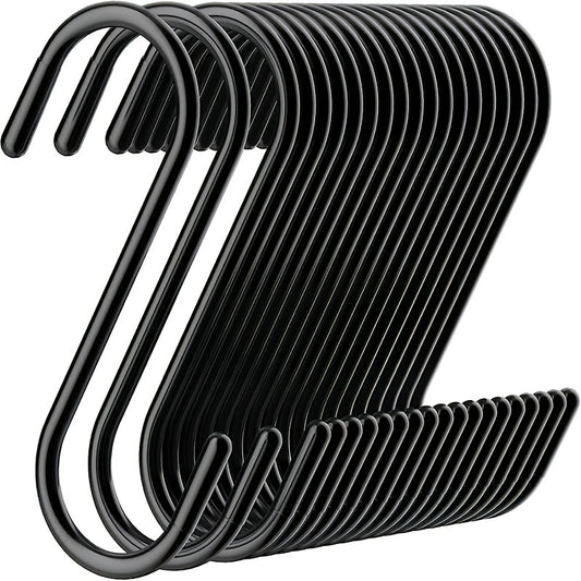 10J S-Shaped Hooks, Non-Slip S Hooks, Black S Hooks, Suitable for Hanging Plants, Wardrobes, Garden, And Kitchen Additions