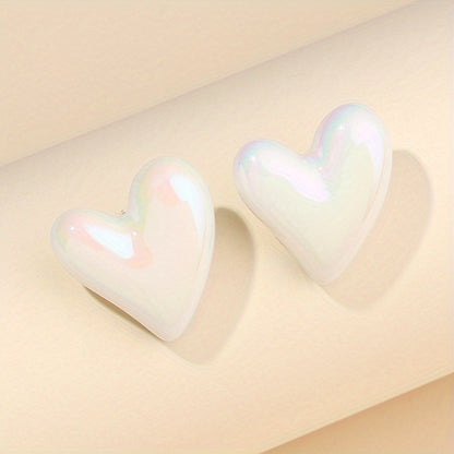Colorful Glossy Heart Design Stud Earrings Acrylic Jewelry Simple Leisure Style Adorable Gift For Lovers