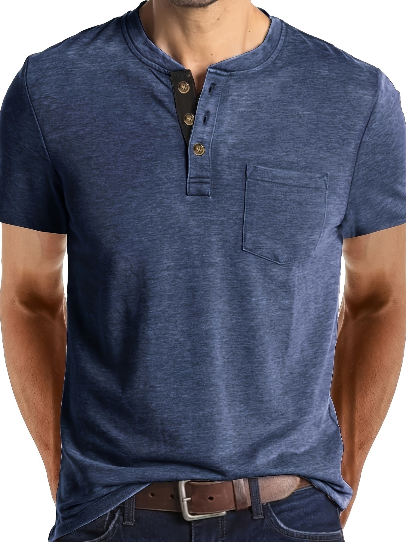 Men's Summer Casual Short Sleeve T-Shirt - Breathable Blend Round Neck Henley-Style Button Front, Semi-Sheer Fabric, Machine Washable Regular Fit for Outdoor & Casual Attire, Relaxed Style, Buttonfront Design, Easy Care, Buttonup Shirt, Warm Weather