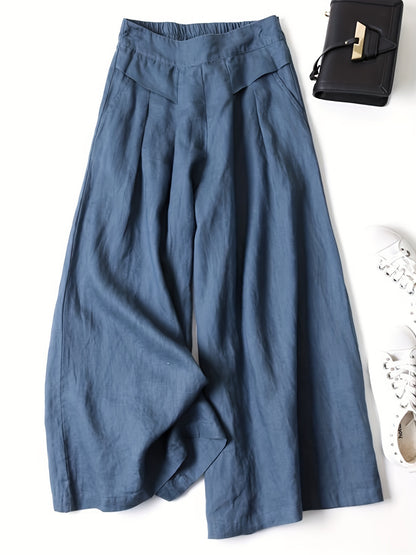 Linen Wide-Leg Ankle Pants, Breathable Thin Loose Linen Skirt Pants, Ethnic Style Vintage Trousers