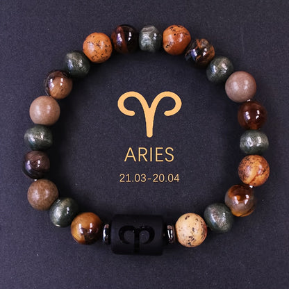 Natural Stone Beaded 12 Constellations Tiger Eye Stone Picture Bracelet, Durable 1pc Birthday Gift Valentines Day Gift