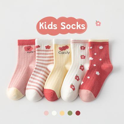 Girls Kids Love Heart Pattern Cute Socks, Breathable Comfy Crew Socks, Children's Trendy Socks