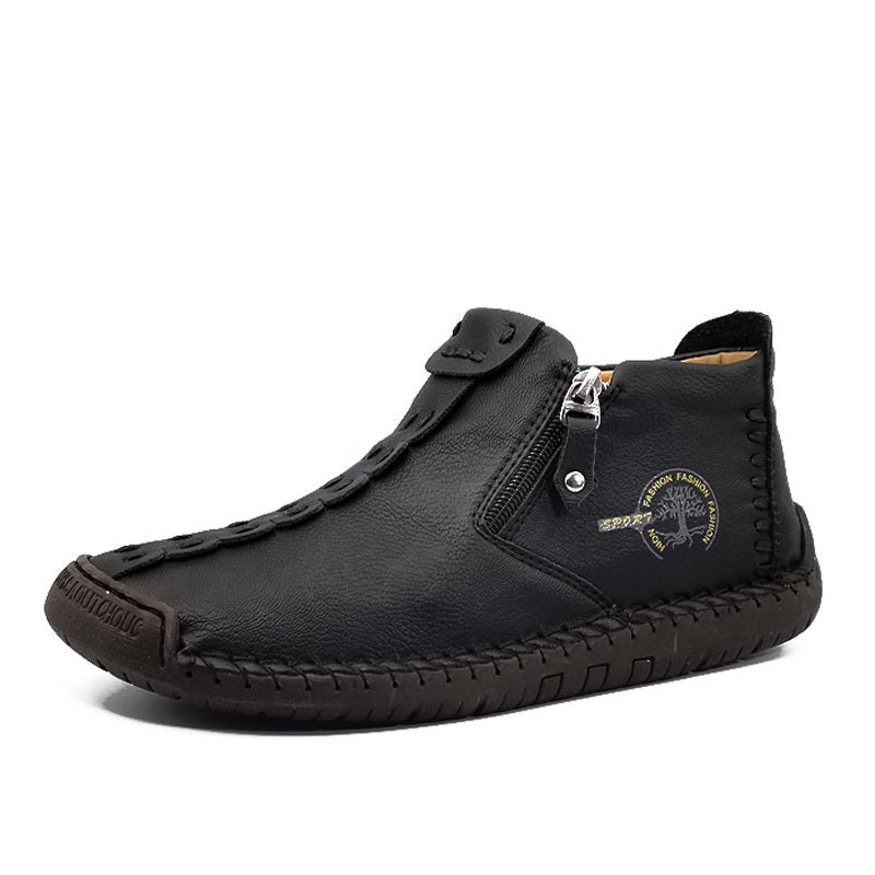 GEAINO Men's PU Boots/Vintage Style, Round Toe/Rubber Sole, Faux Upper and Inner/Zippered Short