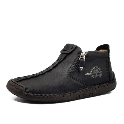 GEAINO Men's PU Boots/Vintage Style, Round Toe/Rubber Sole, Faux Upper and Inner/Zippered Short