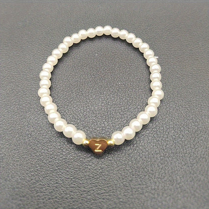 Hot Classic A-Z Heart Lnitial Letter Bracelet Women Temperament Lmitation Imitation Pearl Bead Bracelet for Women Jewelry Gift