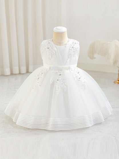 New Girls' Puffy Princess Dress, Baby's First Birthday Three-Dimensional Flower Beaded and Rhinestone Embellished Gown, Host/Hostess Piano Performance Outfit, Wedding Season, Back-to-School Season Dress, Halloween and Christmas Dress
