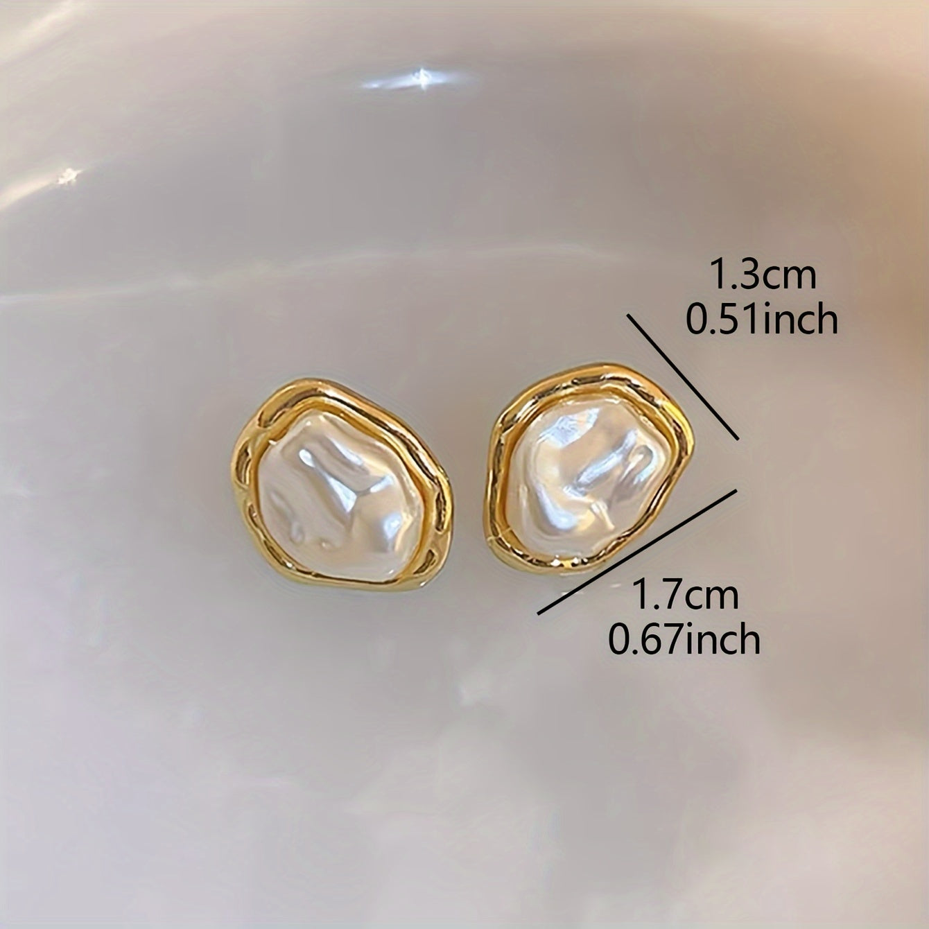 Vintage Elegant Golden-Tone Zinc Alloy Chic Irregular Oval Imitation Pearl Stud Earrings for Women - Stainless Steel Posts, Perfect for Daily Wear, Sophisticated Jewelry|Luxury Feel Earrings|Faux Pearl Earrings, Vintage Earrings