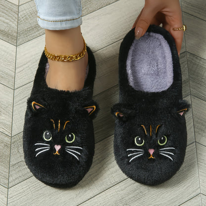 Cute Kawaii Cartoon Big-Eyed Cat Ears Winter Plush Slippers, Soft-Soled Plush Thin-Sole Soft Indoor House Shoes, Women Shoes