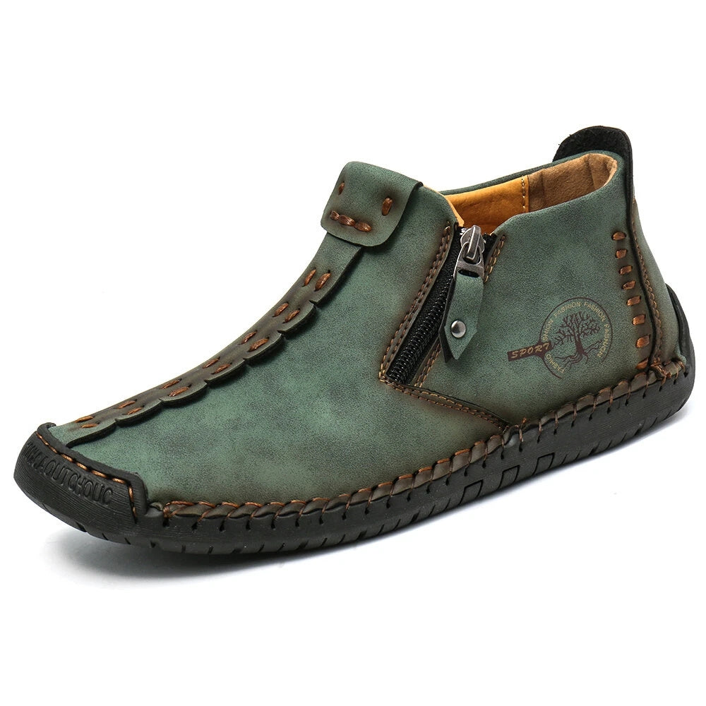 GEAINO Men's PU Boots/Vintage Style, Round Toe/Rubber Sole, Faux Upper and Inner/Zippered Short
