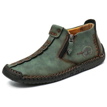 GEAINO Men's PU Boots/Vintage Style, Round Toe/Rubber Sole, Faux Upper and Inner/Zippered Short