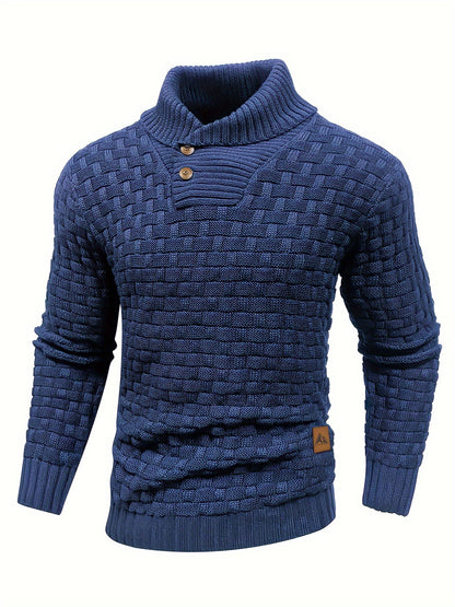 Men's Casual Waffle Knit Lapel Button Sweater