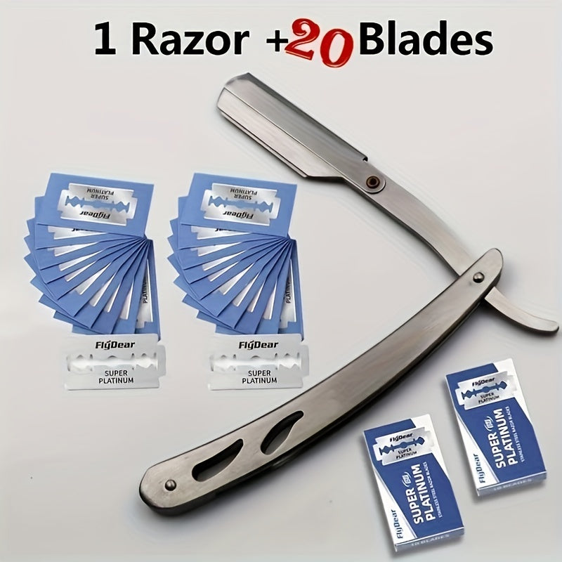 Set of Men'S Straight Razors with Folding Design for Shaving And Hair Removal, Complete with Blades