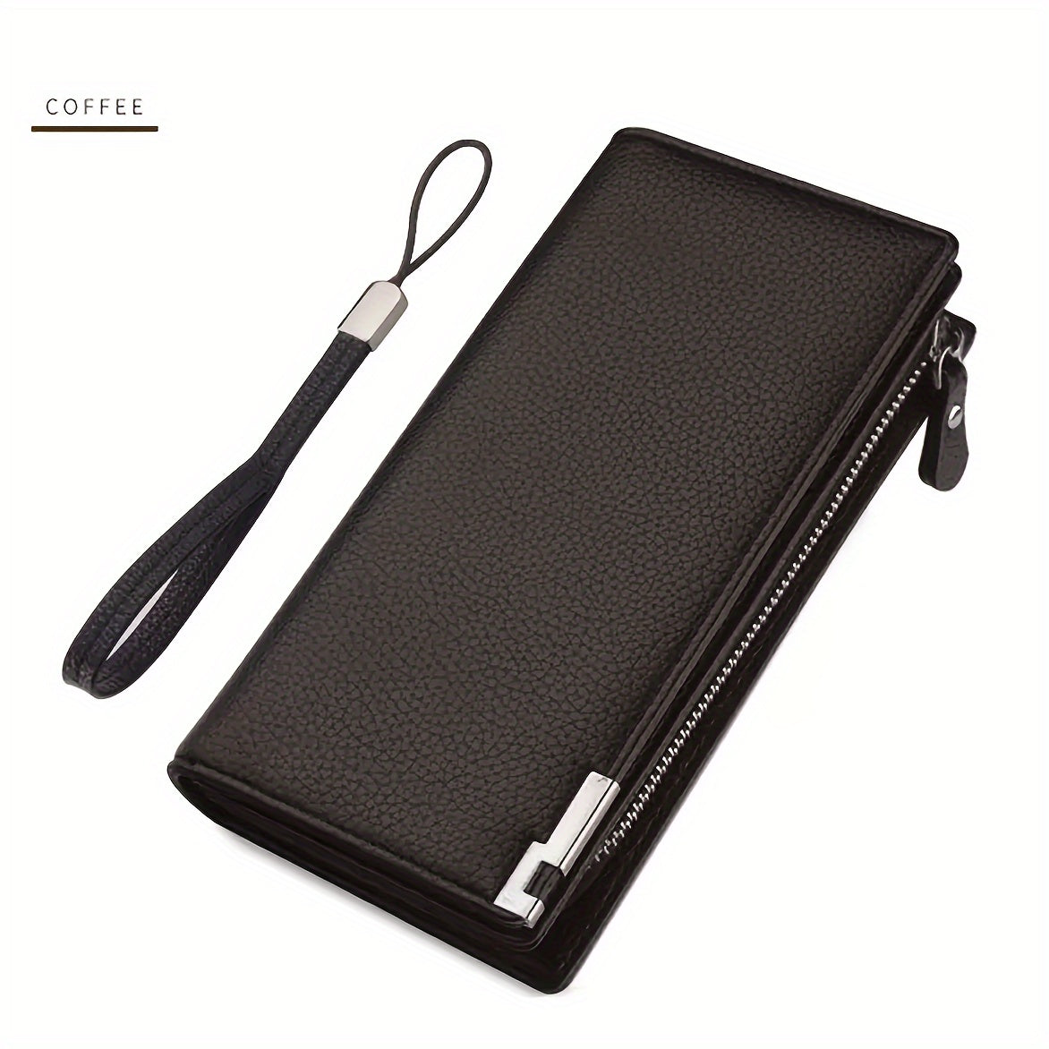 1pc Men's Wallet, Long Large Capacity Casual Trendy Mobile Phone Card Bag, Driver's License Zipper Faux Leather Bag, 2024 New Model, Open-mouth