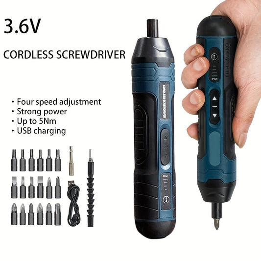 1 Set Torque-Adjustable Straight Handle 3.6V Electric Screwdriver, Small Multi-Functional Disassembly and Screwdriving Tool with Lithium Battery
