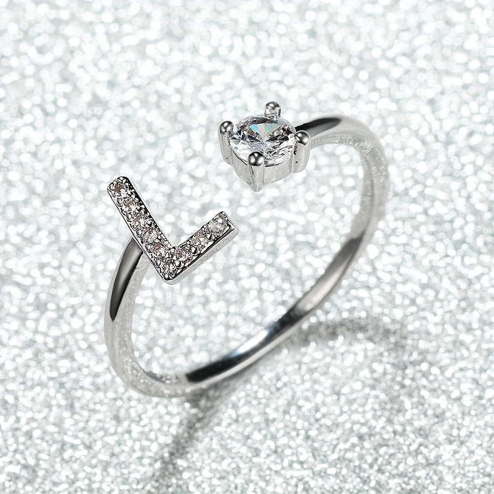 Elegant Adjustable Alphabet Ring | Chic Alloy with Glass Accents | Perfect for Daily Wear & Gifting on Mother's Day or Christmas