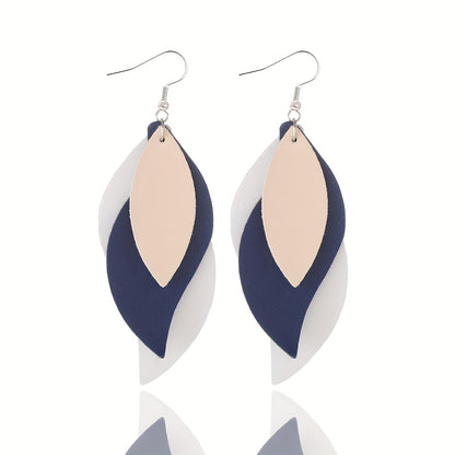 3-layer Leaf Design Retro Dangle Earrings PU Leather Exquisite Gift For Women Daily Casual