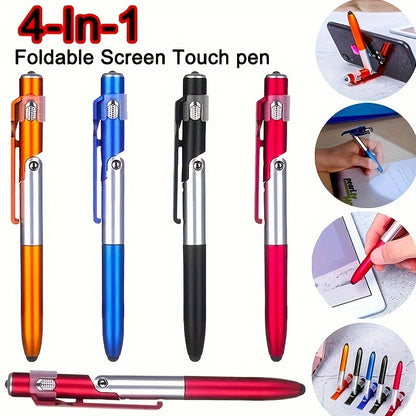 1pc Multi-function 4-in-1 Foldable Ballpoint Pen Stylus (Flashlight + Support) for Tablet Cellphone