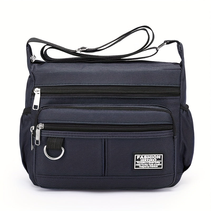 Large Capacity Nylon Crossbody Bag for Men - Adjustable Strap, Multi-Layer, Casual Gray Shoulder Bag with Sequin Detail - Ideal for Daily Commute & Travel, Travel Bag