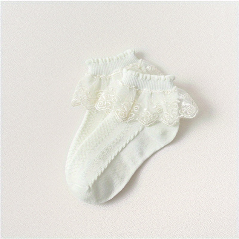 [Mesh Princess Socks] Pair of Youngsters's Lace Socks | Girls' Mesh Princess Short Socks for Spring/Autumn/Summer, White Dance Socks