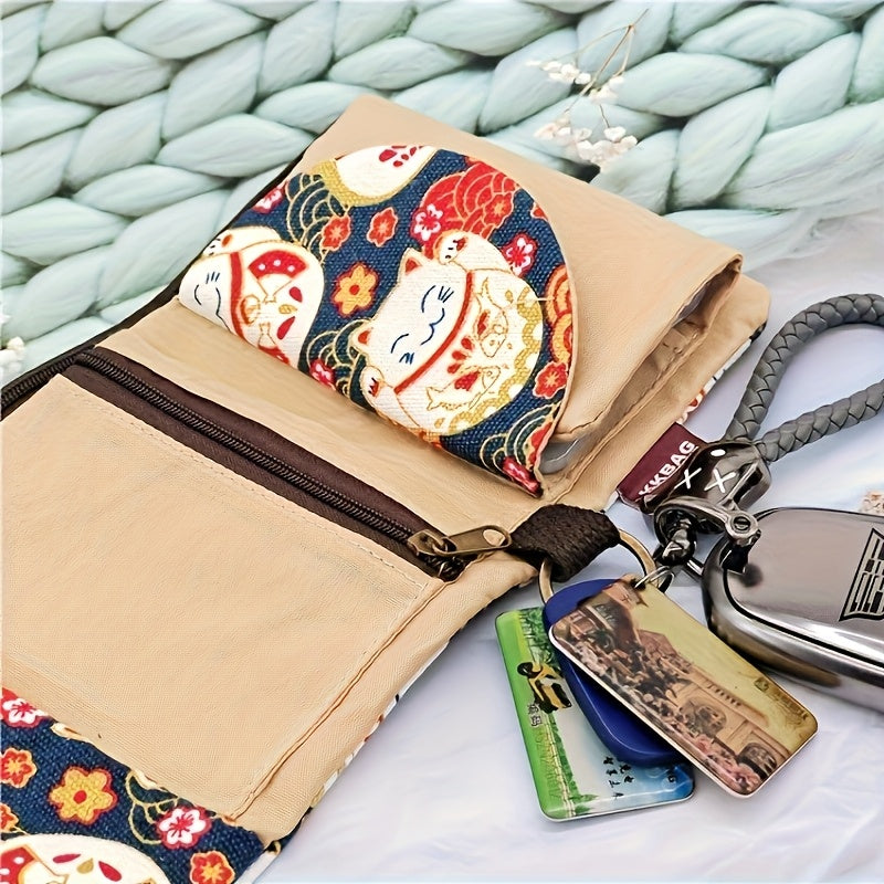 [Women's Handbag] Women's Handbag, Japanese-Style Cartoon Animal Print Clutch Wallet - Durable, Snap Closure, Vibrant Color Mix, Unisex Accessory for Casual Outings and Daily Use, Whimsical Design, Polyester Lining
