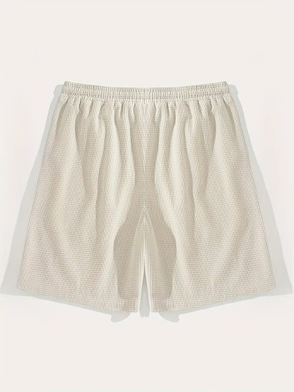 Men's Textured Casual Shorts with Drawstring Waist, Lightweight Polyester Fabric, Pockets for Casual Wear, Beach or Outdoor Activities, Everyday Shorts | Drawstring Waist Shorts | Lightweight Shorts