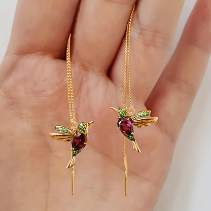 1Pair Elegant Bird Inlaid Zirconia Linear Earrings for Women Party Additions Wedding Jewelry