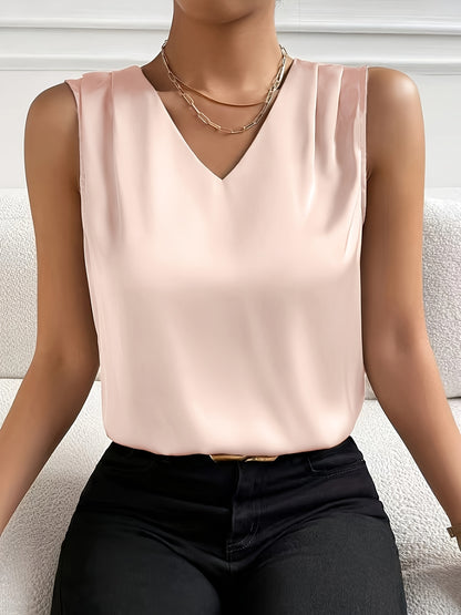 Women's Elegant Sleeveless V-Neck Summer Party Dress - Solid Color Backless Blouse for Chinese New Year's Eve, Weddings & Special Occasions - Machine Washable V-Neck Top (No Jacket/Separate Blouse Needed) - Easy Care & Versatile Style
