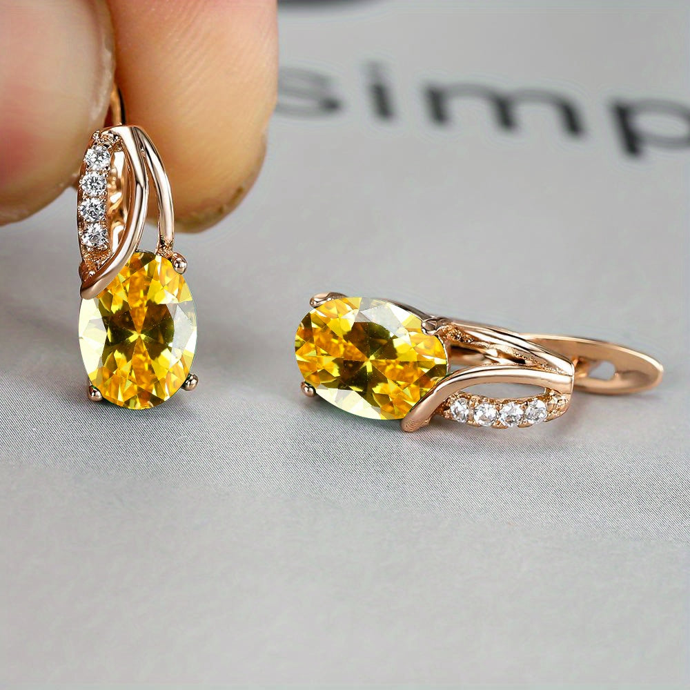 [Synthetic Zirconia Earrings] Vintage Synthetic Zirconia Earrings, Elegant Oval Cut Bridal Wedding Jewelry Gifts