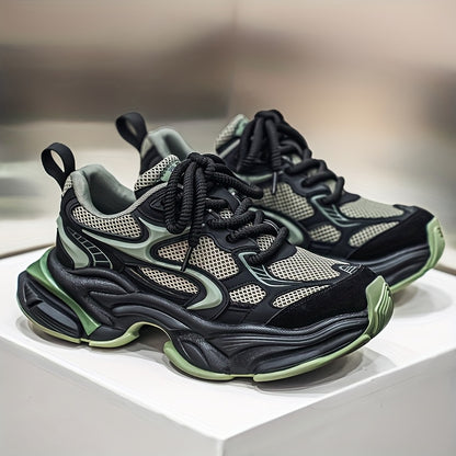 Men's Mesh Sneakers, Autumn/Winter Four-Season Style, Fashionable and Trendy, Thick-Soled Height-Increasing Casual Shoes, High-End Feel, Color-Blocked, Versatile, Lightweight, and Breathable