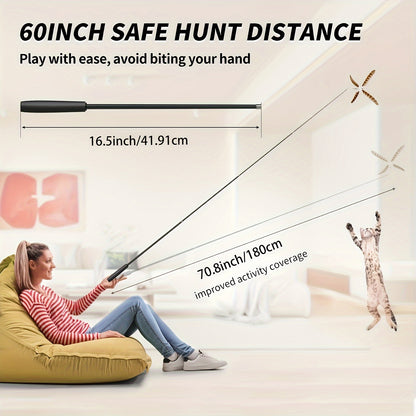 70.87inch Retractable Feather Toy for Cats, a Four-Section Extendable Cat Play Stick, Pet Supplies, Without Battery