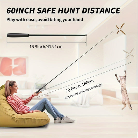 70.87inch Retractable Feather Toy for Cats, a Four-Section Extendable Cat Play Stick, Pet Supplies, Without Battery