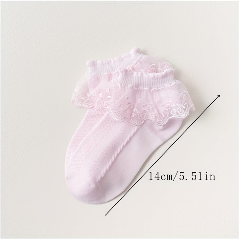 [Mesh Princess Socks] Pair of Youngsters's Lace Socks | Girls' Mesh Princess Short Socks for Spring/Autumn/Summer, White Dance Socks