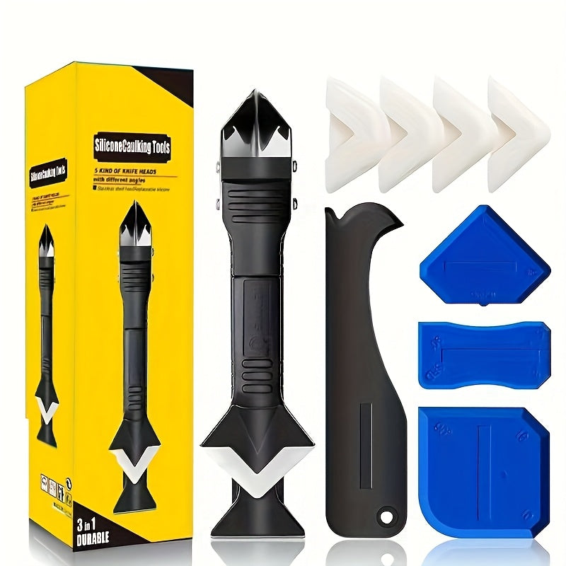 [6pcs Sealant Tool Kit] 6pcs Set (5 Interchangeable Heads) Sealant Tool Stainless Steel Blade, Multifunctional Tool Sealant Removal Tool Grouting Scraper Kit, Putty Knife Putty Knife Scraper Suitable For Bathroom, Windows