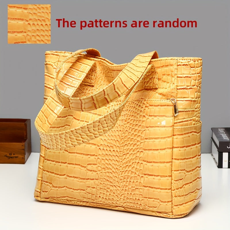 [Versatile Fashion Handbag] Stylish Crocodile Pattern Handbag | Large Capacity, Multi-Pocket, PU Material, Zipper Closure, Available in Multiple Colors (Red, White, Blue, Black, Brown, Pink, Orange, Green, Purple)