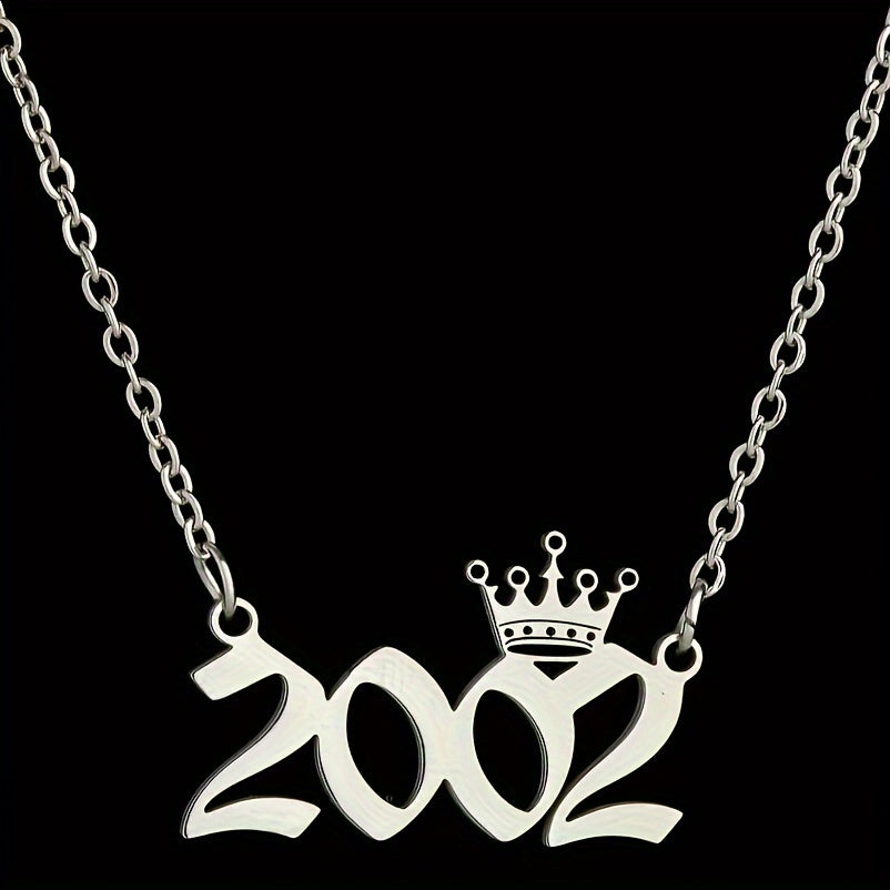 1 Elegant and Stylish Stainless Steel Polished Year Number Necklace, Unique Date Birthday Crown Pendant Necklace Gift for 1980-2024, Versatile Casual Attire Collarbone Chain Holiday Present
