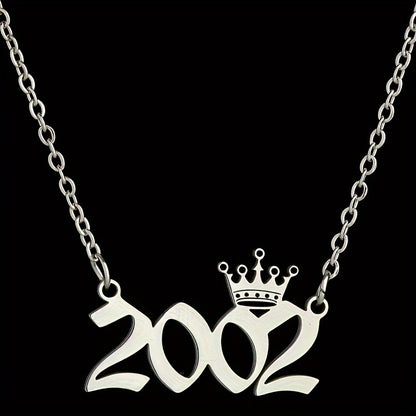 1 Elegant and Stylish Stainless Steel Polished Year Number Necklace, Unique Date Birthday Crown Pendant Necklace Gift for 1980-2024, Versatile Casual Attire Collarbone Chain Holiday Present