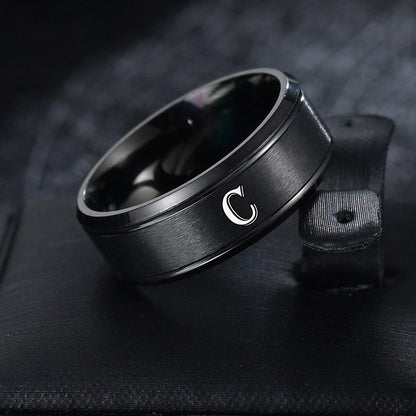 1pc European and American Fashion Versatile 26 English Letters Double Beveled Frosted Two-Line Men's Stainless Steel Ring (B81)