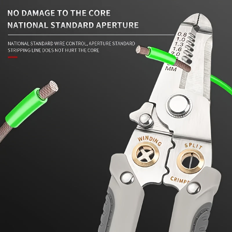 A Heavy-duty Multi-function Stainless Steel Pliers and Wire Stripper, Industrial-grade Electrician's Cutting Pliers for Wiring, Cutting, Stripping, Crimping, Clamping, Twisting, Nail Pulling, Metal Structures, Power Workers, and Household Use