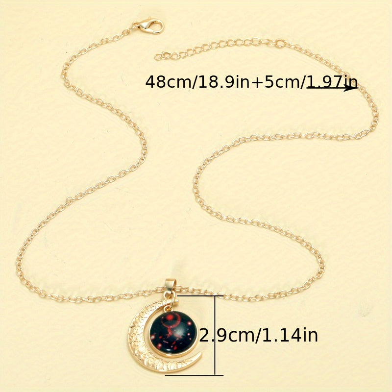 1pc Retro Glow-In-The-Dark Zodiac Moon Pendant Necklace - Vintage Style, Zinc Alloy with Accents, Adjustable Chain for Women - Ideal for Daily Wear & Gifting, Zodiac Jewelry, Gift Jewelry, Vintage Jewelry, Durable Jewelry