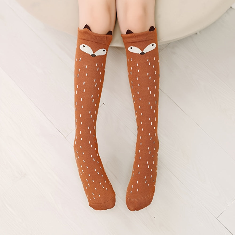 A Pair of Cute Cartoon High Socks for Girls, Perfect for Autumn And Winter, Warm, Breathable, And Adorable