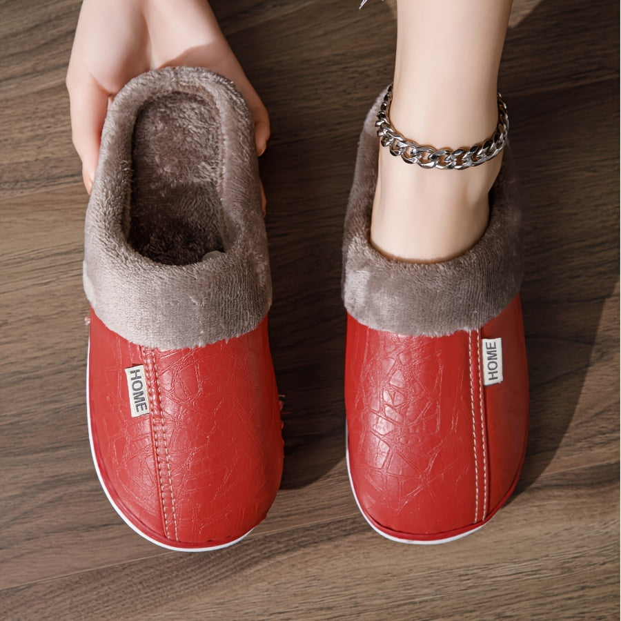 Women's Cozy Winter Slippers - Warm Plush Lined Indoor House Shoes with Thick TPR Sole, Red Faux Cover Upper & Soft Faux Fur Trim, Comfortable Home Footwear for Cold Weather, House Slippers, Women Shoes