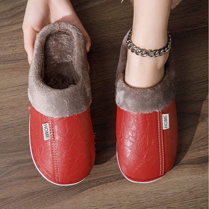 Women's Cozy Winter Slippers - Warm Plush Lined Indoor House Shoes with Thick TPR Sole, Red Faux Cover Upper & Soft Faux Fur Trim, Comfortable Home Footwear for Cold Weather, House Slippers, Women Shoes