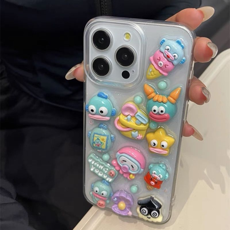 Cute three-dimensional ugly fish Apple 15 16 mobile phone case iPhone14 13 12promax Epoxy 11 soft case X female