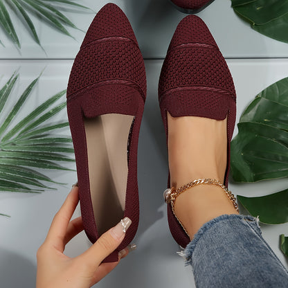 Pink Pointed Knit Flats, Women Shoes