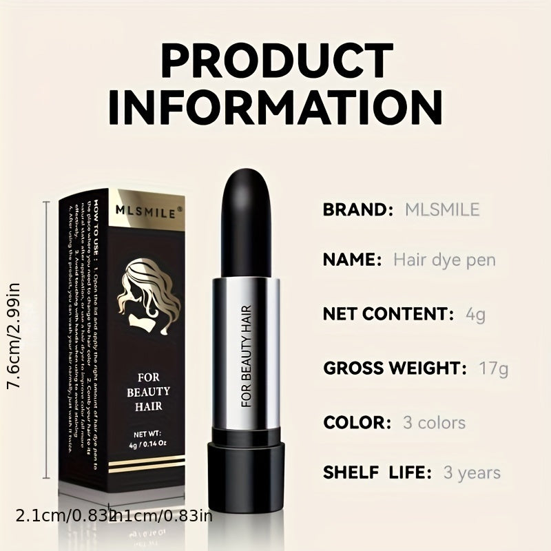A Temporary Hair Dye Pen in Lipstick Style for Long-Lasting Coverage of Gray Hair, Black Temporary Touch-Up Dye.