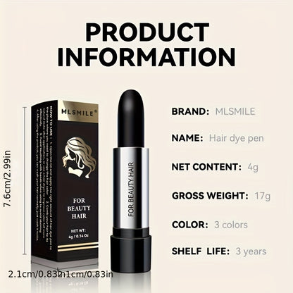 A Temporary Hair Dye Pen in Lipstick Style for Long-Lasting Coverage of Gray Hair, Black Temporary Touch-Up Dye.