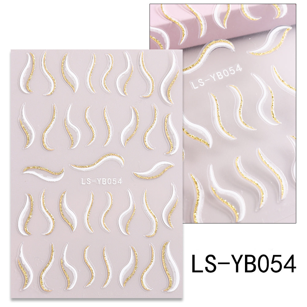 French Golden Silvery Glitter Ribbon Nail Stickers, Simple Nail Art Decals, Self-adhesive, Matte Finish, Unscented, Fantasy Theme, Irregular Shape, Paper Material, Single Use