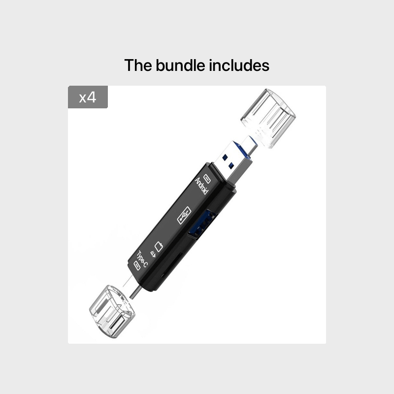 5-In-1 Multifunctional USB 2.0 Type C/Usb/Micro USB/TF/SD Memory Card Reader OTG Adapter for Mobile Devices.