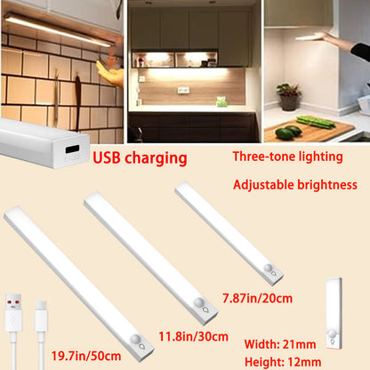 USB Rechargeable LED Motion Sensor Light - Wireless, Three Tone Lighting, Warm/White Night Light for Kitchen, Closet, Hallway and Stairs, Room, Night Lighting, Computer Backlight, USB Gadget, USB Light Cabinet Lights